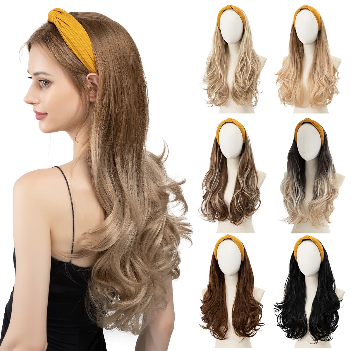 Women's Hair Wig Supplementary Long Curly Hairband Semi-Headcover Wave Fiber Half-Headcover Styling Accessories