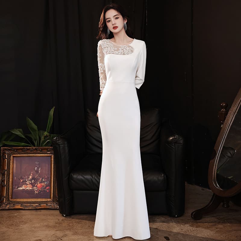 Mermaid Evening Gown for Women Autumn Banquet High-End Elegant Hostess Luxury Socialite Long White Dress