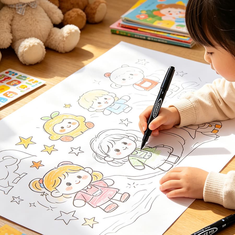 Water-Resistant Quick-Dry Small Dual-Tip Marker Pen Oil-Based Liner Pen for Student Children Art Graffiti Oil-Based Pen