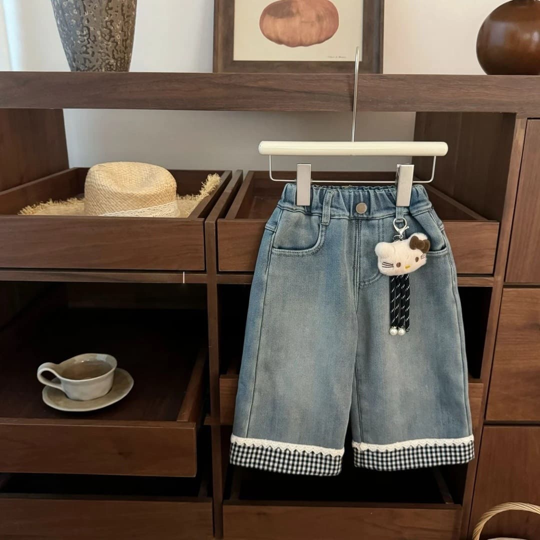 [Tian Xiaosi] Winter Warm Fleece! Girls Fleece-Lined Warm High-Stretch Versatile Retro Set Straight-Leg Jeans Trendy