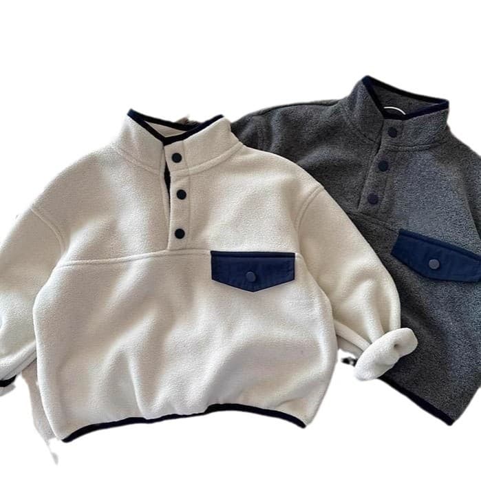 Children's Polo Shirt Double-Sided Fleece Autumn-Winter Unisex Half-Zip Jacket Fleece-Lined Trendy Baby Solid Color Base Layer Girl's Stylish