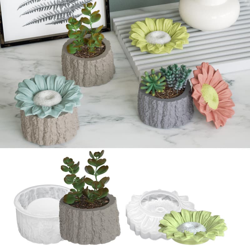 Round Tree Stump Flower Pot Storage Jar Silicone Mold DIY Sunflower Candle Cup Plaster Resin Mold