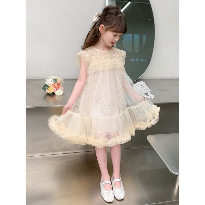 Summer Girls Pearl Tulle Princess Dress Ball Gown Tutu Dress Performance Costume for Toddlers and Kids