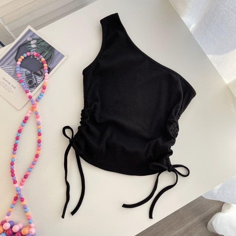 Girls Summer Drawstring Diagonal Crop Top 2026 Baby Girls Slim Fit Short Base Layer Shirt New