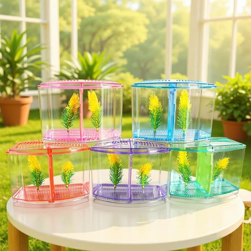 Aesthetic Fish Tank with Double Compartments for Office, Dormitory, or Living Room Desktop, Small Ecological Micro-Landscape with Double Compartments