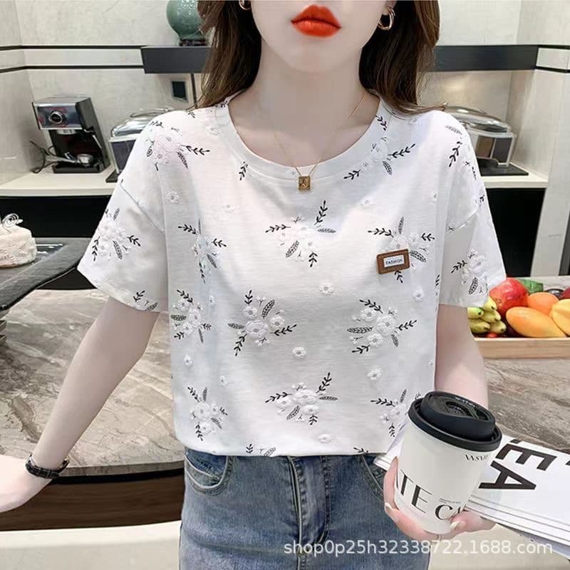 Short-sleeved T-shirt for women white 2026 new Korean style loose round neck ins trendy creative half-sleeved inner top trendy