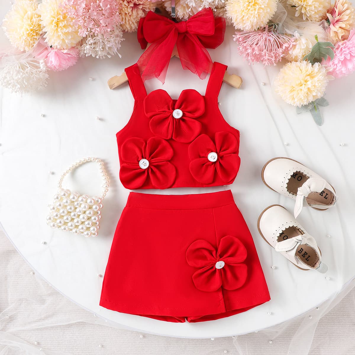 Baby Girls Clothes Summer Three-dimensional Flower Top + Skirt 2 Pieces Skirt Suit