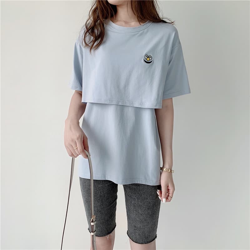 Maternity Nursing Nightgown Summer Short Sleeve Loose Thin Dress Postpartum Feeding Clothes 2101