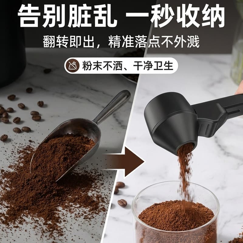 New Cross-border Product Coffee Scoop Creative Sliding Coffee Spoon Long Handle Large Capacity Leak-proof Round Spoon