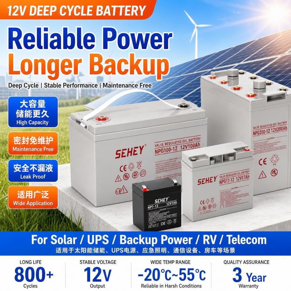 12V High Capacity SEHEY NPG12-100Ah Battery for Solar PV and UPS Energy Storage