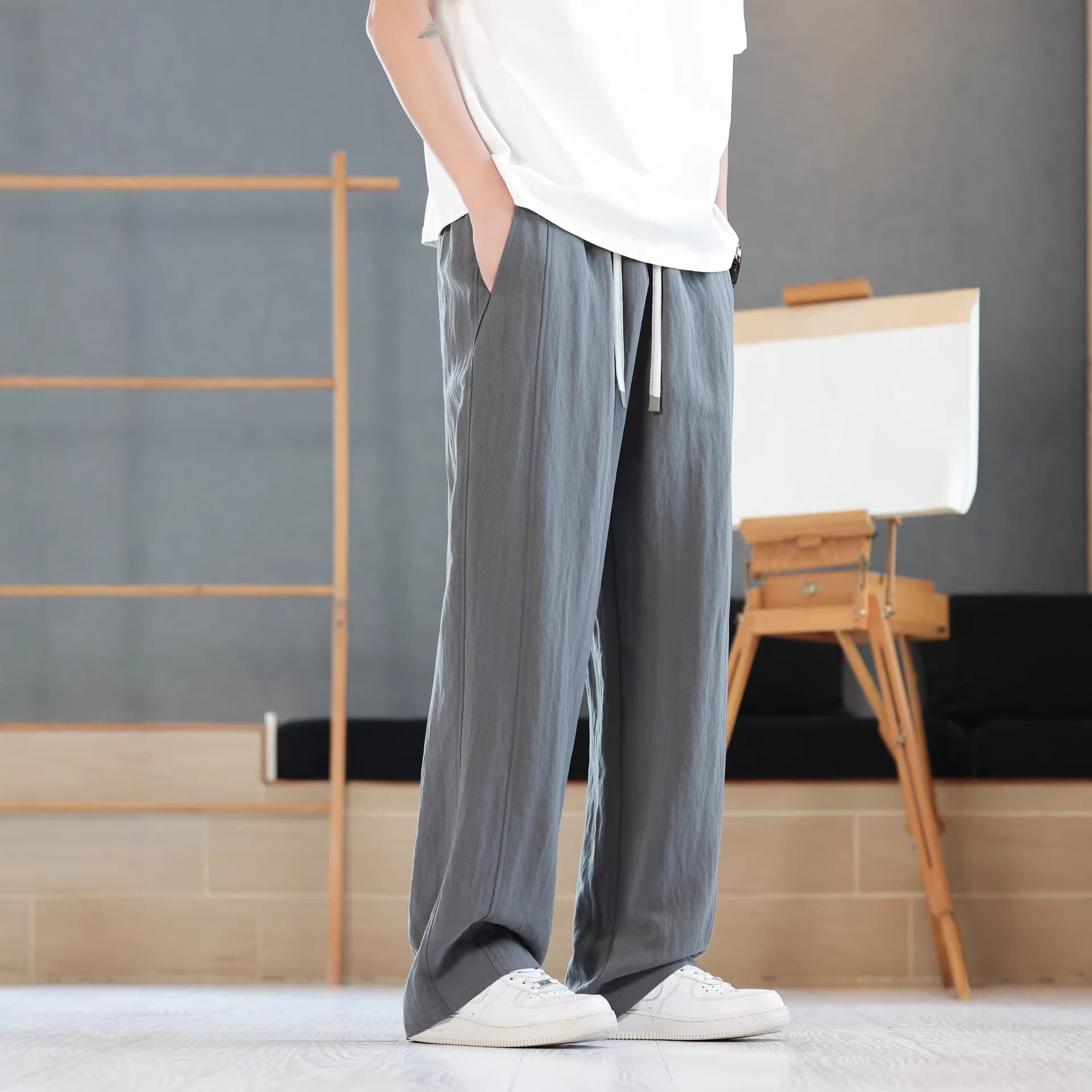 Jianheng High-End Linen Pants for Men, Thin Summer Straight-Leg Pants, Cotton-Linen Trendy Retro Casual Sports Pants