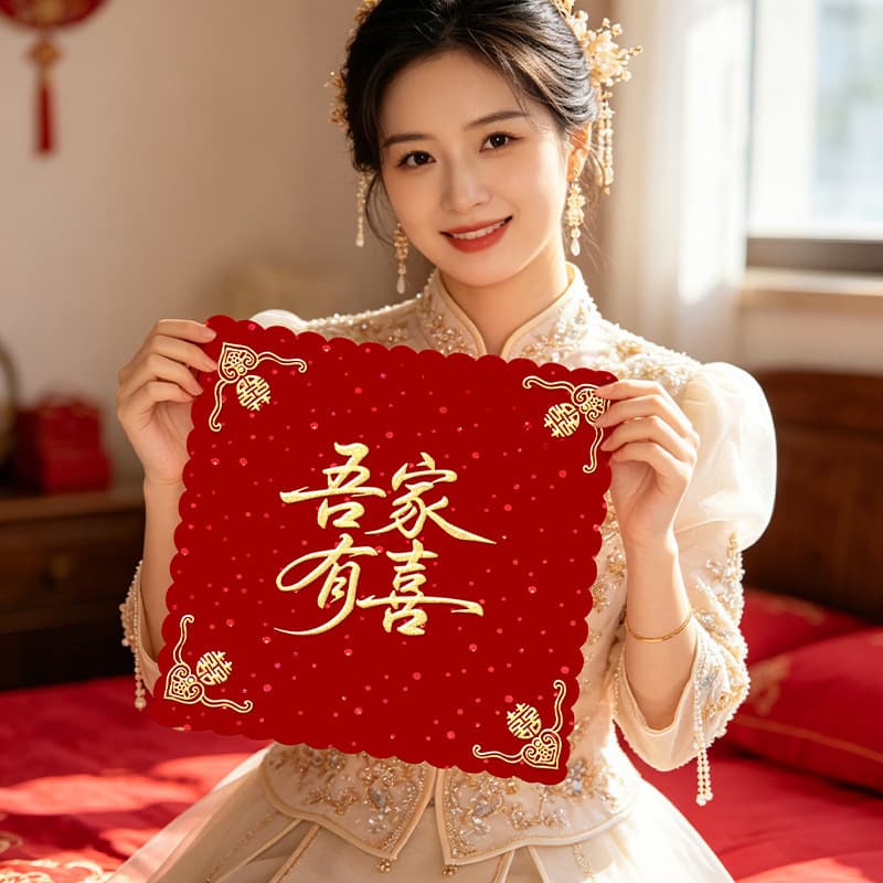 Wedding Red Handkerchief, Double Happiness Handkerchief, Bride's Small Square Cloth, Wedding Bride Dowry, Wedding Supplies Collection