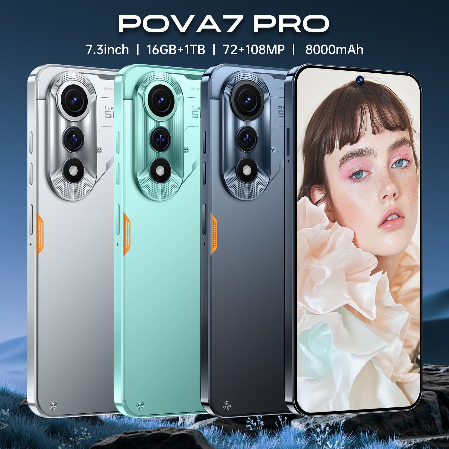 Cross-border Phone Pova7 Pro Large Screen 7.3 wish Amazon TK Hot-selling Smartphone 16G+1TB