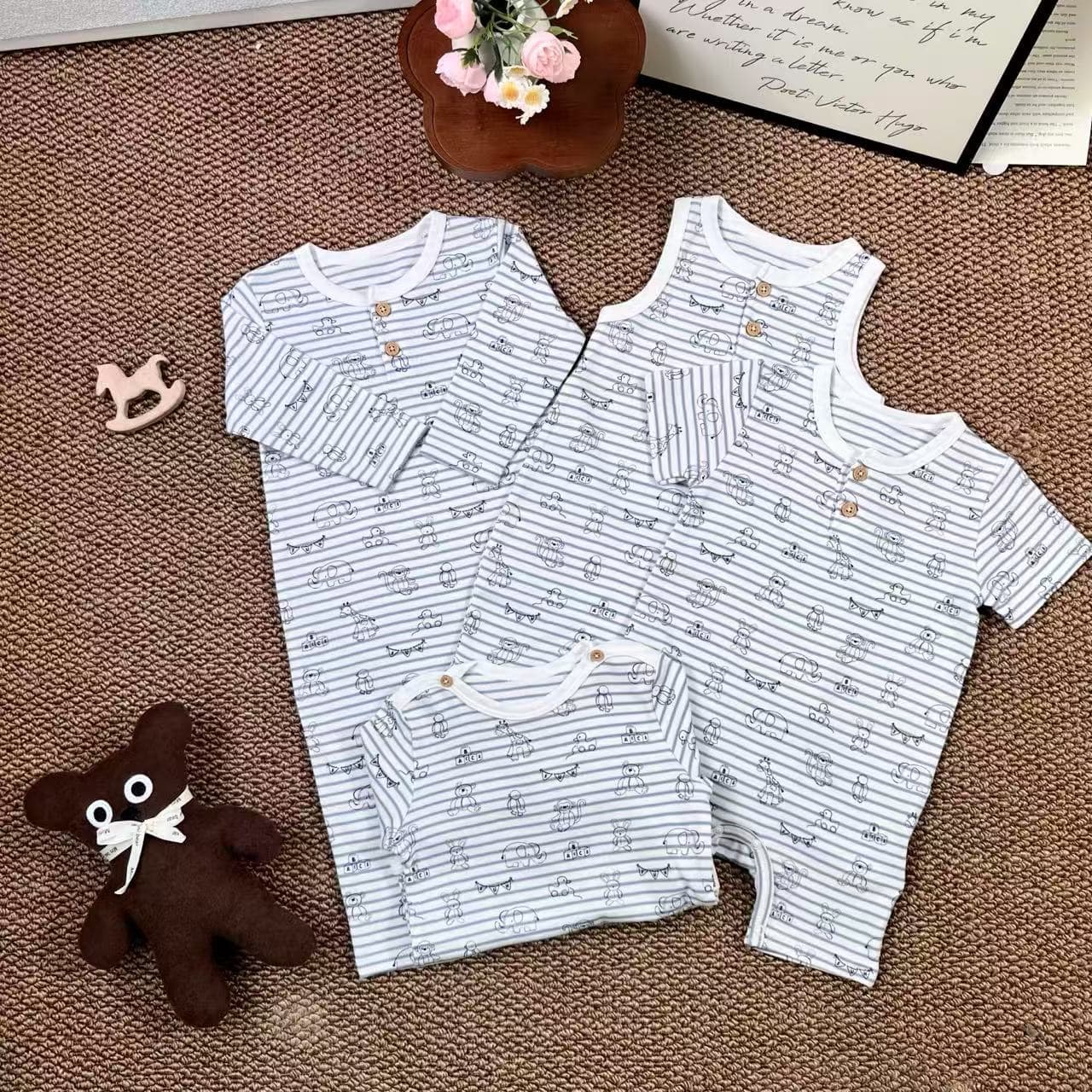 babyclothes Blue and White Stripe Series Romper for Baby Boys and Girls, All-Season Home and Outdoor Wear