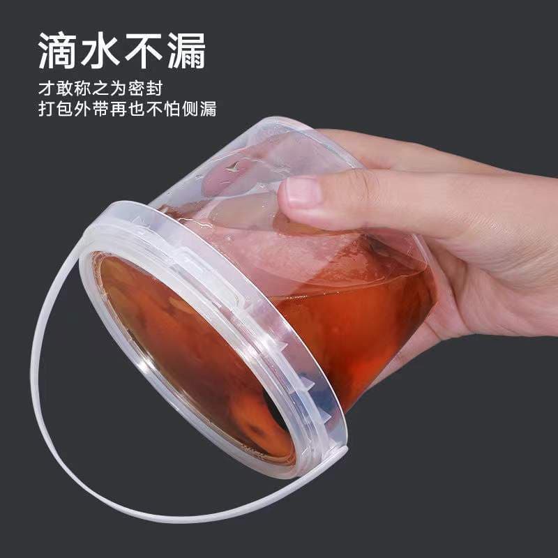 Wholesale of Dairy Packaging Small Plastic Buckets, Ice Jelly Handled Buckets with Lids, Beverage and Milk Tea Buckets, Disposable Round Buckets with Heat Transfer Printing