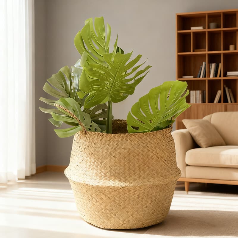 Woven Indoor Plant Basket Handwoven Rattan Planter Decorative Bamboo Pot Foldable Floor Basket