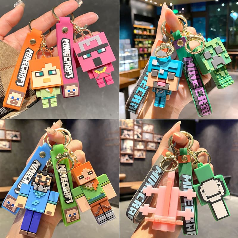 Minecraft key chain pendant key chain car pendant cartoon doll pvc building block doll gift wholesale