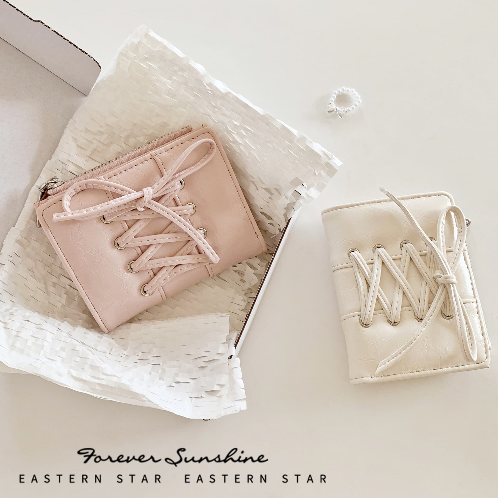 Ribbon Bow Two-Fold ~ Y2K Leather INS Viral Miu-Style Large Capacity Women's Wallet Korean Simple In Stock