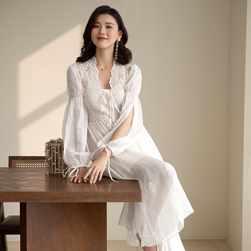 【Clearance】Sleeping Beauty Wedding Morning Robe Heavy Work Luxury High-end Travel Resort Dress Two-piece Set