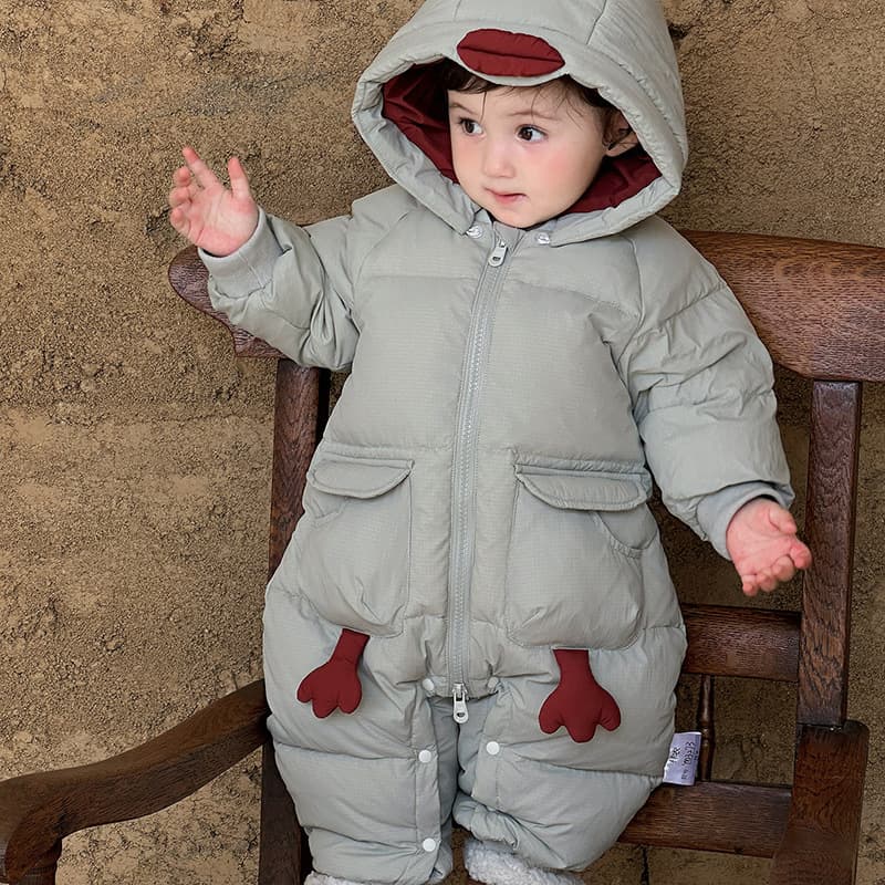 Winter New Infant 90% White Duck Down Cartoon Hooded Down Jumpsuit Baby Warm Long Creeper Class A