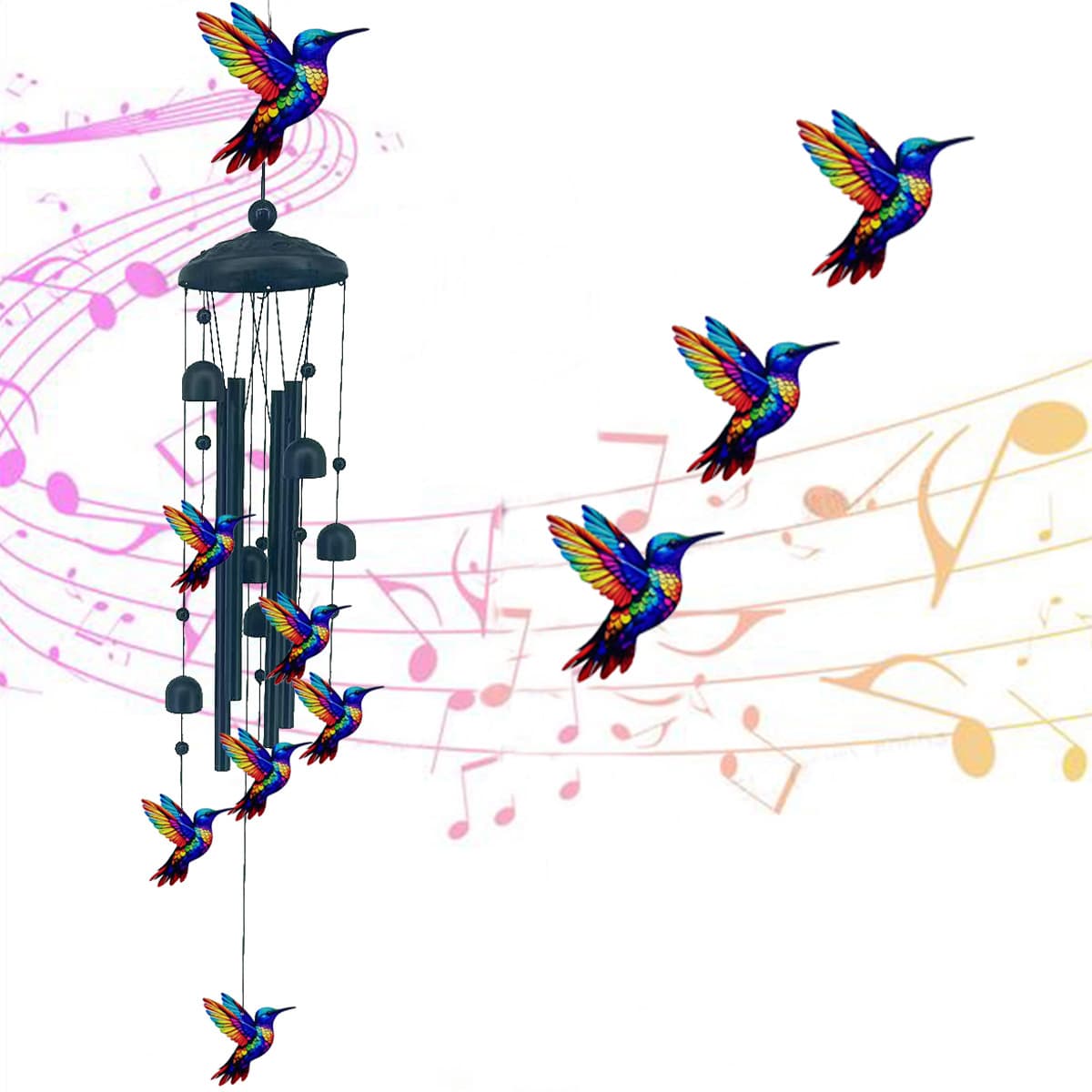 Cross-border hot-selling hummingbird metal wind chimes, painted hangings, spring decoration crafts for home, courtyard, garden and balcony