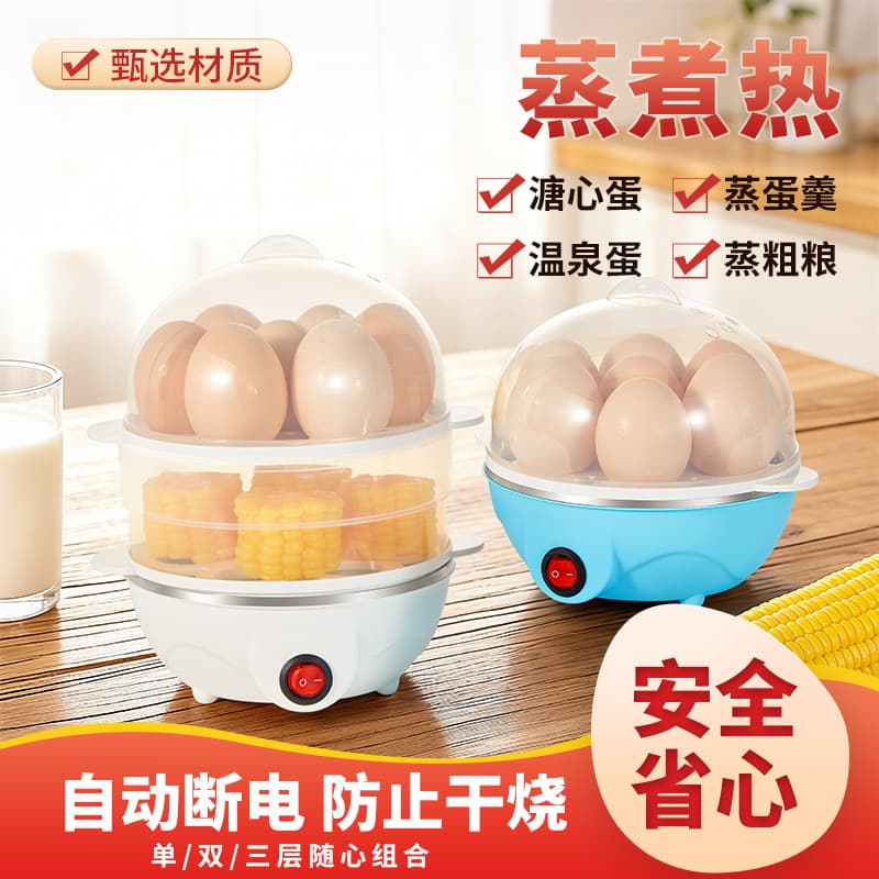 Multifunctional Egg Cooker with Dry-Burn Protection and Auto Shut-off, Compact for Single-Person Use