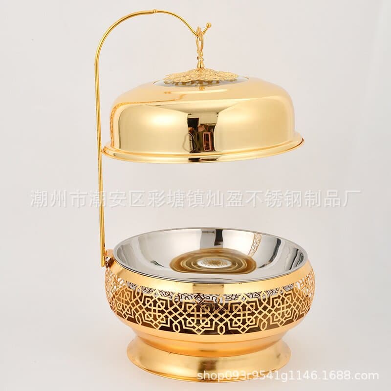 Cross-border stainless steel gold chafing dish hanging stove luxury hotel warming stove restaurant food warmer alcohol burner wrought iron stove for export