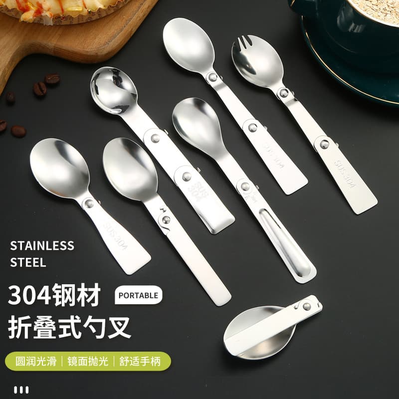 Foldable Spoon Utensil Knife Storage Bag Creative Outdoor Camping Cutlery Set Logo Stainless Steel Foldable Spoon
