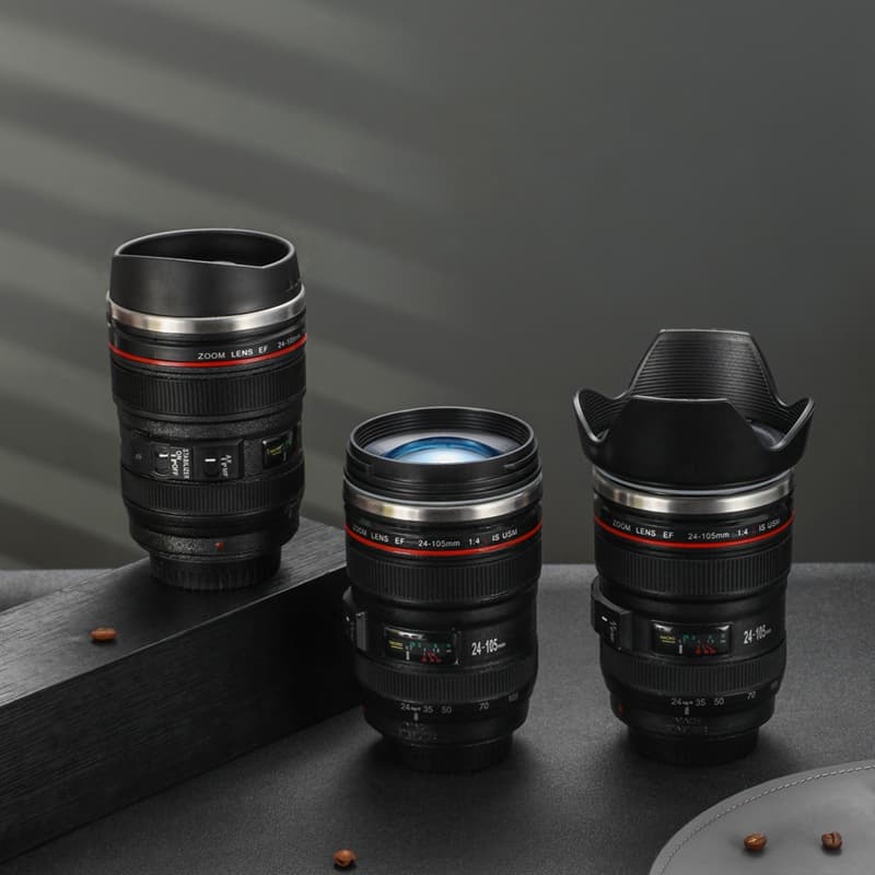 Creative Camera Lens Cup Magic Tumbler Double-Layer Water Cup Office Wobble Tumbler Spill-Proof Coffee Cup