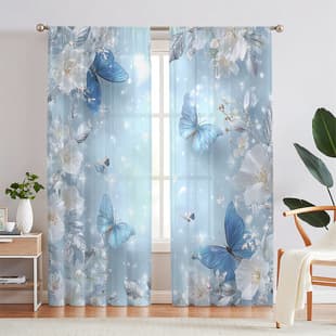 Supports JIT Delivery Cross-Border Exclusive Factory Direct New Blue Digital Print Curtain Window Sheer