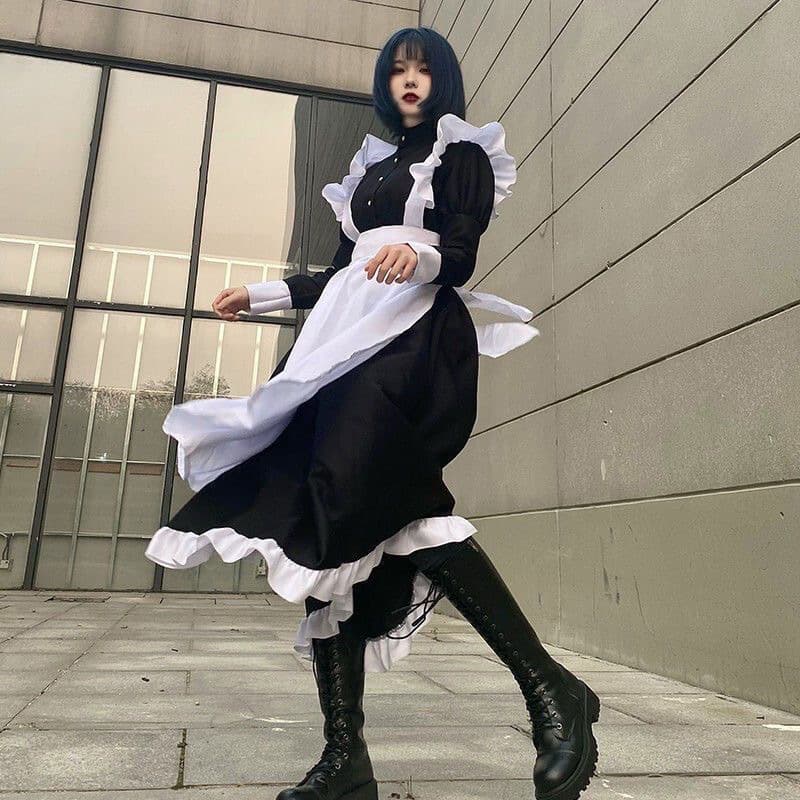 Maid Dress for Men Daily Cosplay Cute Japanese Lolita Skirt Anime Maid Uniform Lolita Black Unisex