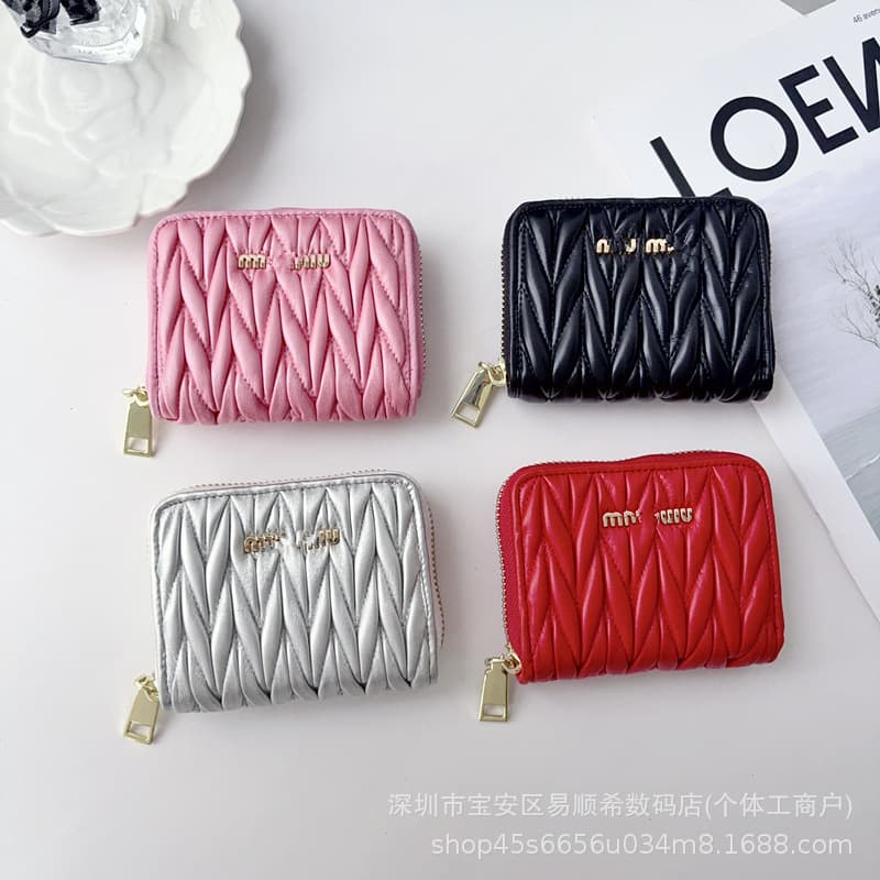 Brand MM Pleated New Style Small Wallet Mini Coin Purse Wallet Document Lipstick Card Holder Card Clip Cross-Border