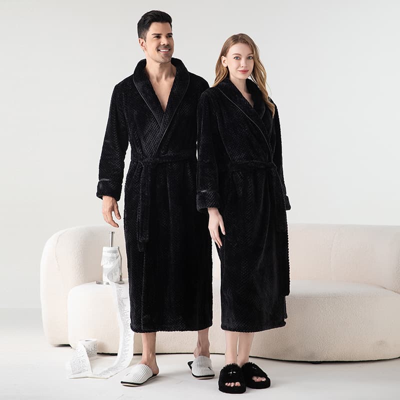 Women's Thick Flannel Bathrobe, Autumn/Winter Couples Robe, Long Style, Unisex Homewear Bathrobe