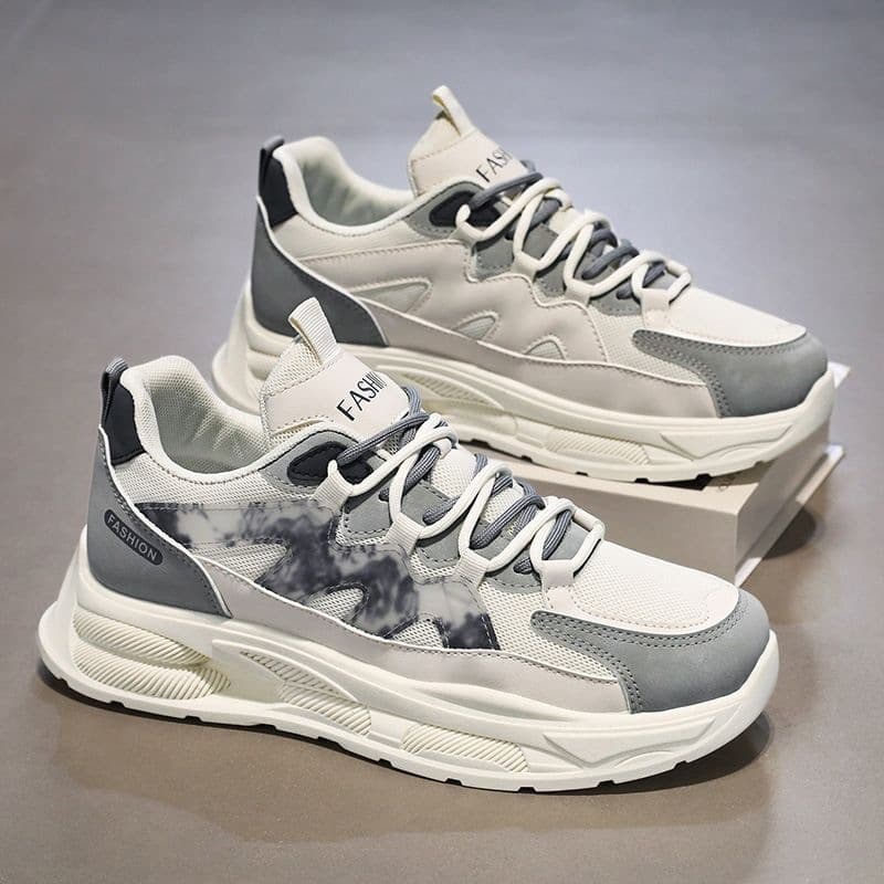 Spring Men's New Breathable Mesh Shoes, Trendy Versatile Thick-Soled Sports Shoes, Casual Dad Shoes for Men