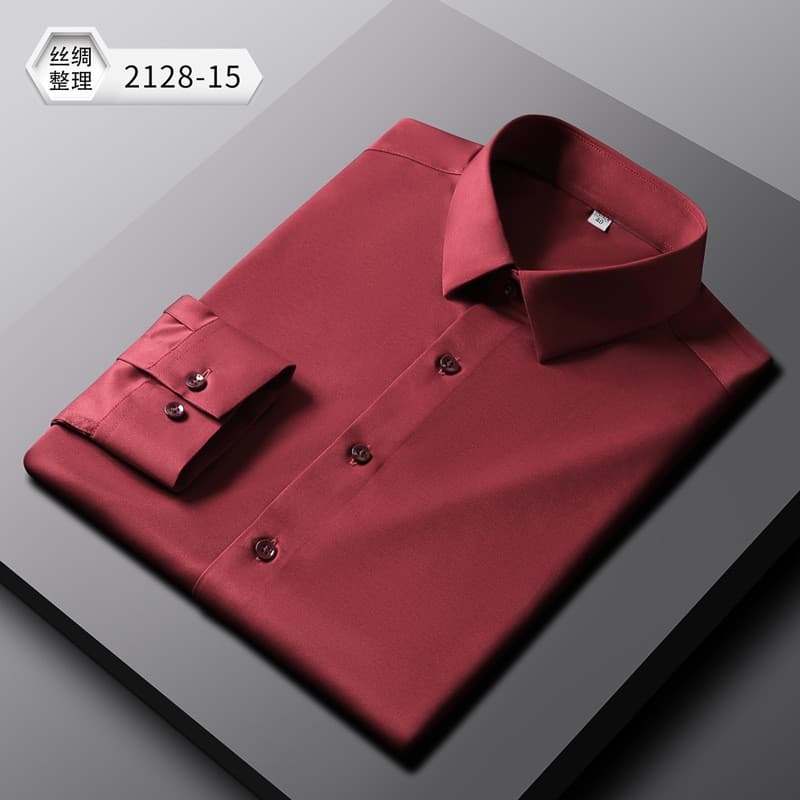 2026 New Stretch Silk White Long-Sleeve Shirt Wrinkle-Free Solid Breathable Slim Fit Casual Business Men's Wear
