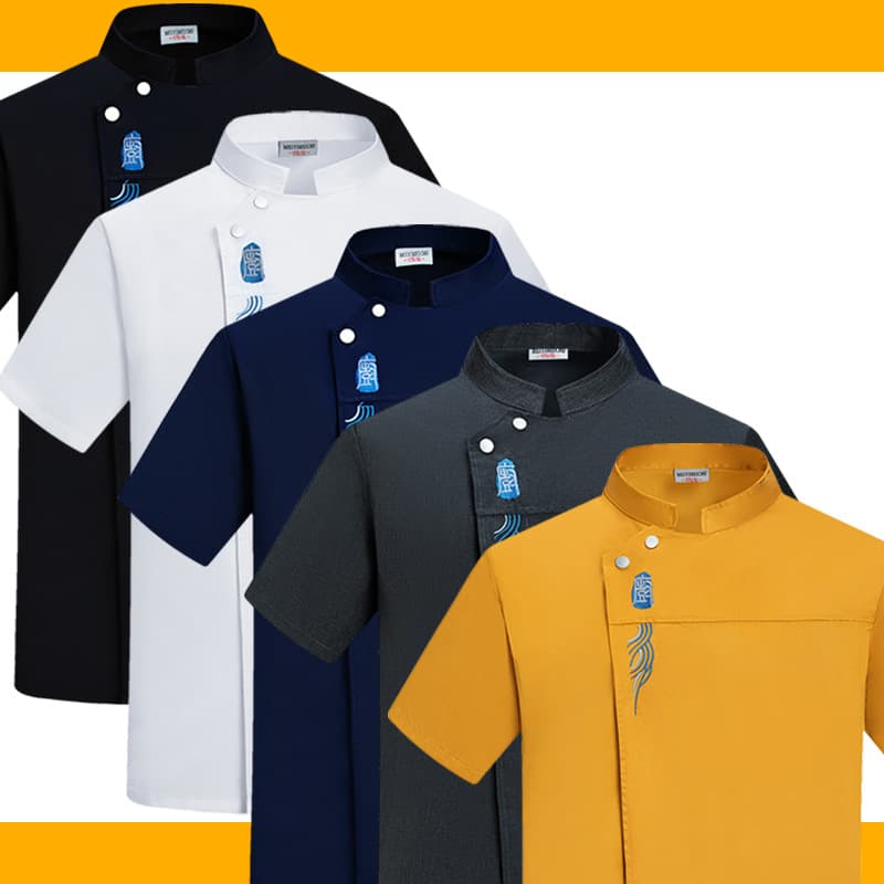 Lightweight Short Sleeve Chef Workwear Breathable Mesh Resistant to Wear for Hotel Back Kitchen Baking Polyester Fiber Uniform