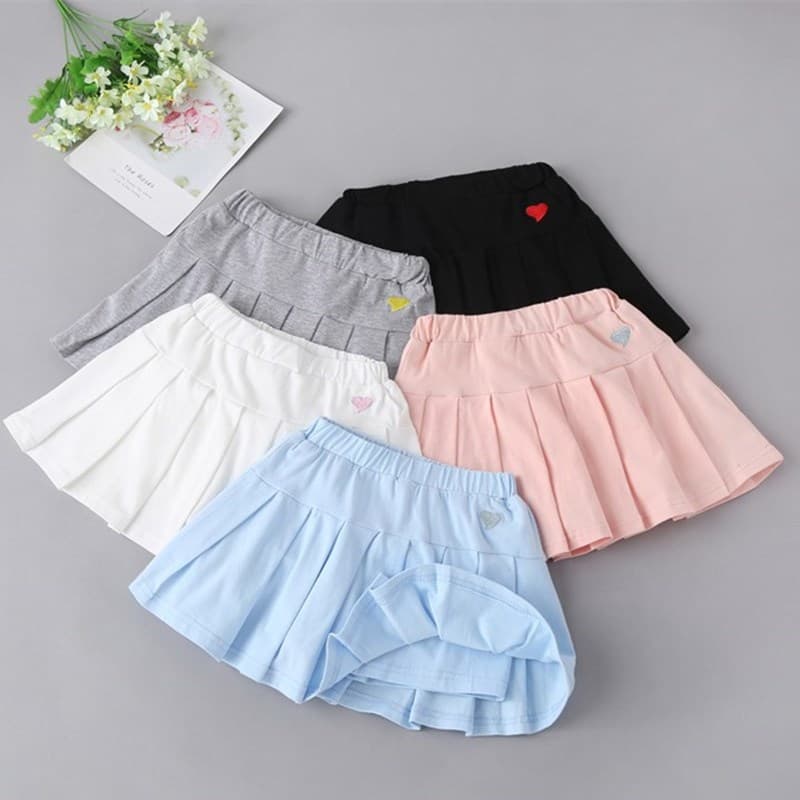 New Summer Pleated Skirt Shorts for Kids, Girls Thin Half Skirt, Toddler to Big Kids Skort