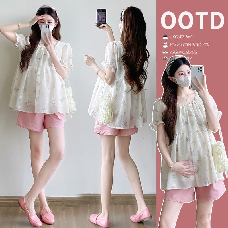 2025 Summer New Style Babydoll Top for Maternity, Fresh, Loose Fit, Slimming, Stylish, Versatile, and Age-Defying