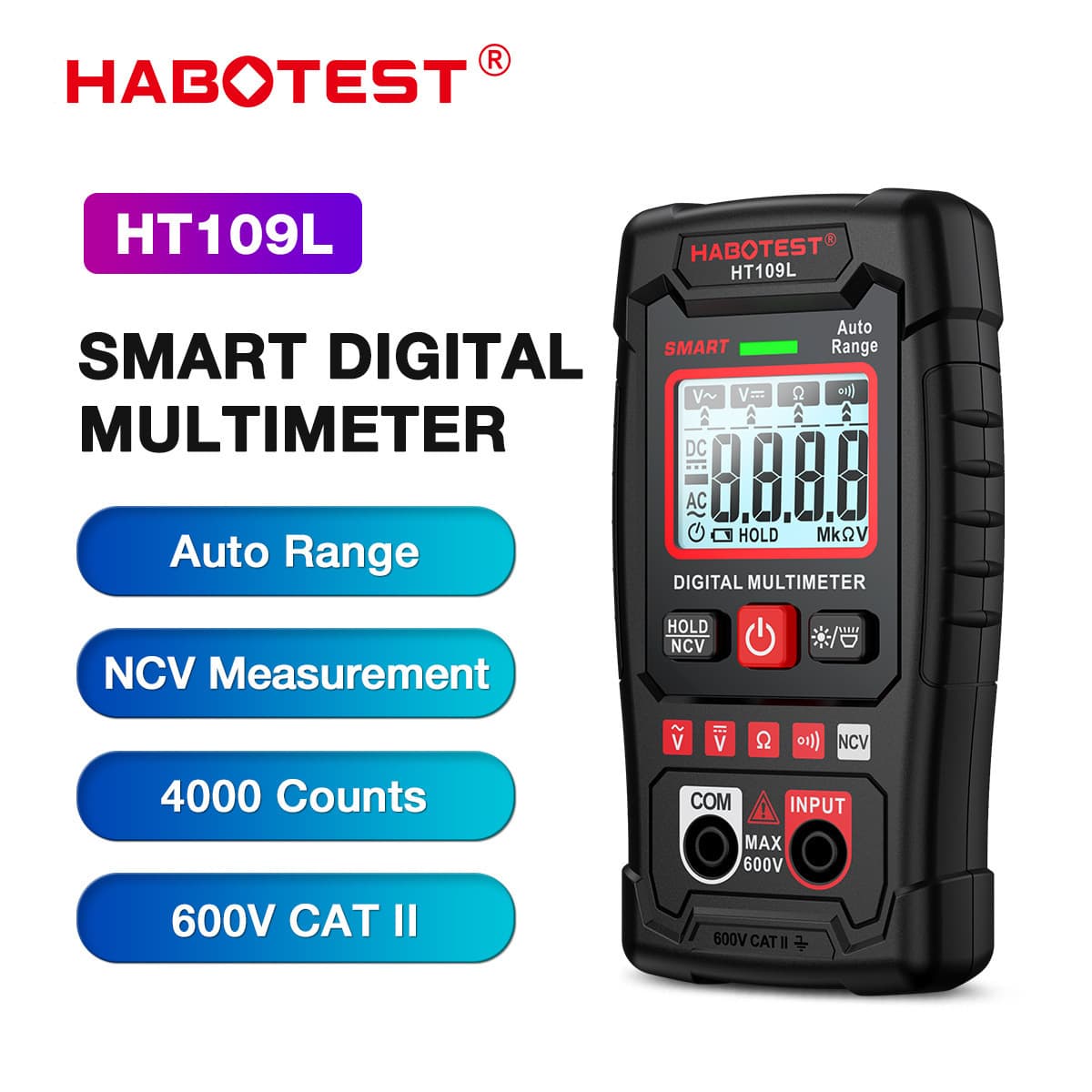 HABOTEST Huabo HT109L digital multimeter mini intelligent anti-burn electrician repair digital display multimeter