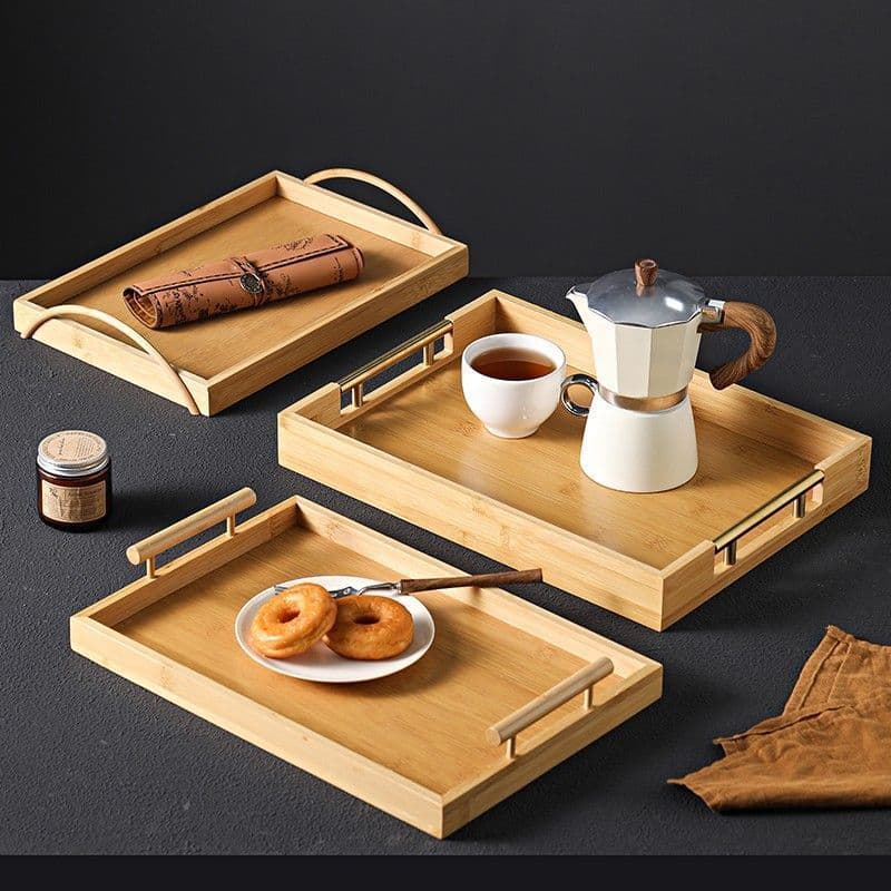Modern minimalist handheld bamboo tray, suitable for home and restaurant use, rectangular tea tray for pastries and tea, new style tea tray.
