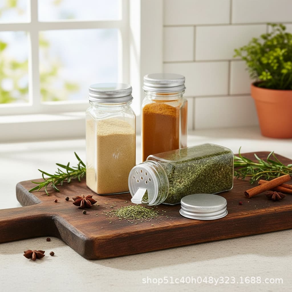 Glass Seasoning Jar Set with Lids, Kitchen Storage Bottles, Spice Jars, Airtight Containers, 4-Piece Cumin Dispenser Bottles