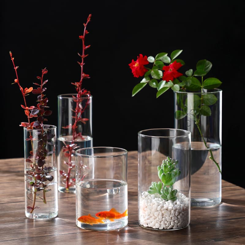 Straight Cylinder Glass Flower Pot Hydroponic Plant Terrarium Large Decoration Pothos Flower Arranger Transparent Fish Tank Vase