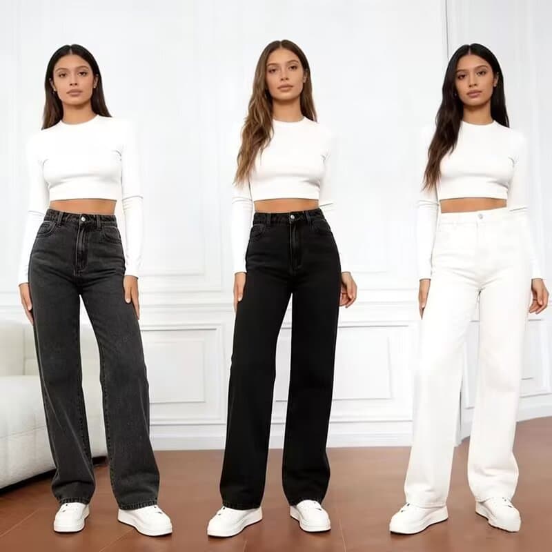 Cross-border Trade European and American Fashion Jeans for Women Sweet Style High-Waist Straight Loose Fit Trendy Versatile Factory Wholesale