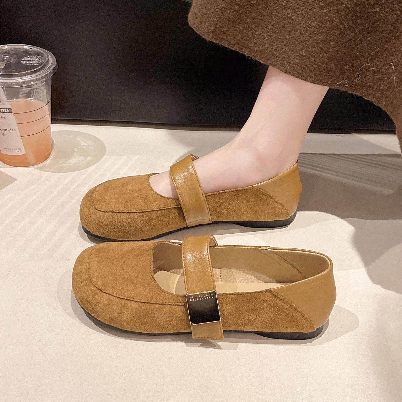 Mary Jane Shoes for Women 2026 Spring New French Style Evening Shoes Moccasin Loafers Retro Matching Dresses Flat Shallow Mouth Flats