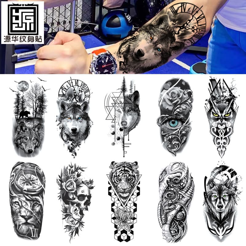 Small full arm waterproof tattoo sticker manufacturer spot wholesale symbol totem animal skull small arm tattoo sticker