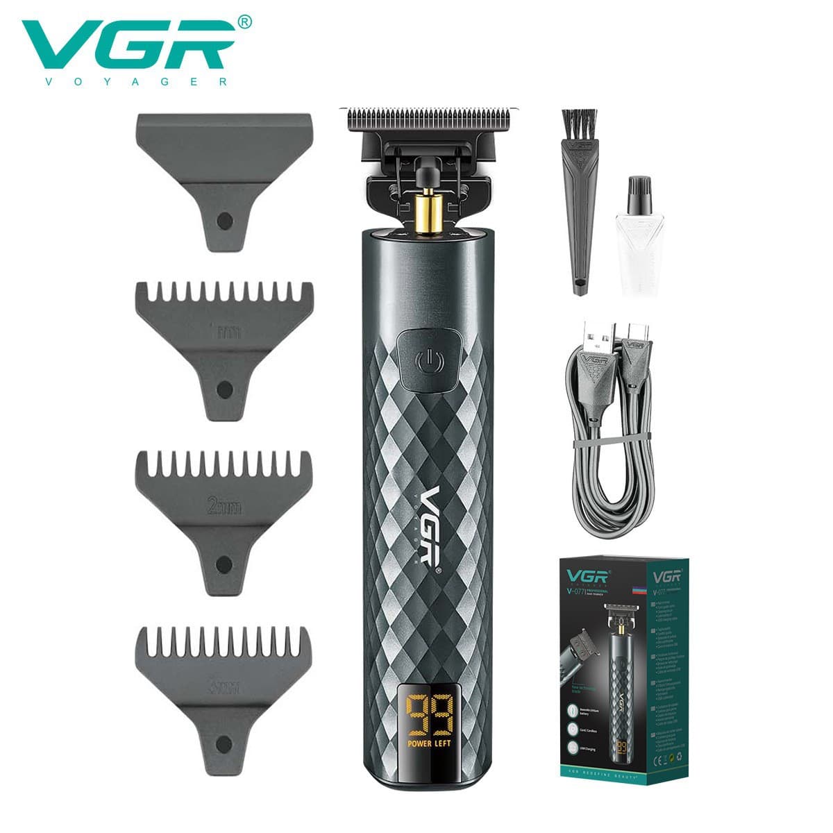 VGR077 Carving Electric Hair Clipper Men's Professional T9 Engraving Electric Hair Trimmer Two-Way Power Supply Stainless Steel Blade
