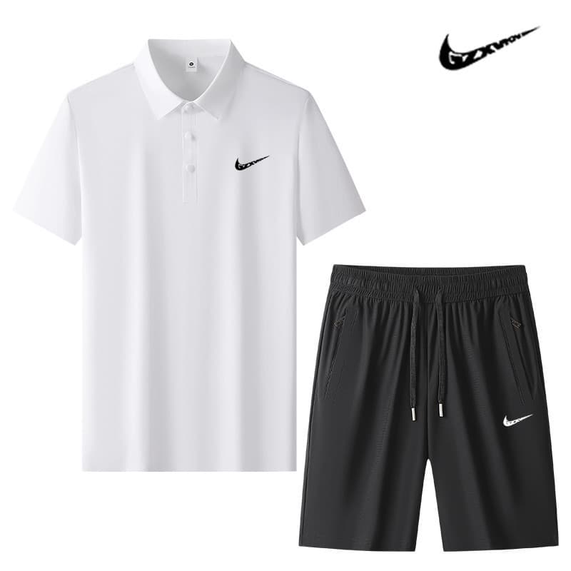 Summer Breathable Loose Plus Size Men's Casual Thin Sport Polo Shirt Set Men's Ice Silk Quick Dry Two-Piece Set