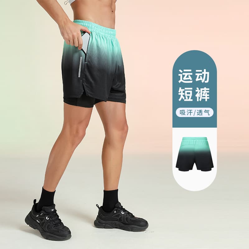 Men's athletic shorts, running, marathon, track and field, loose fit, three-quarter length, quick-drying, double-layered with anti-exposure lining.