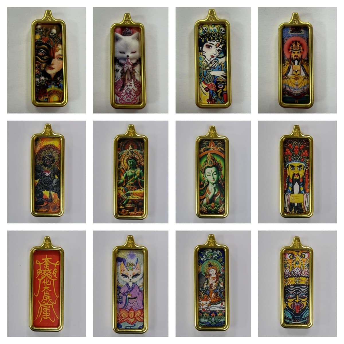 Small square titanium steel Thangka painting box, hand-painted and gilded with eight guardian deities, Yellow Jambhala, and Zhaqilam Thangka pendant.