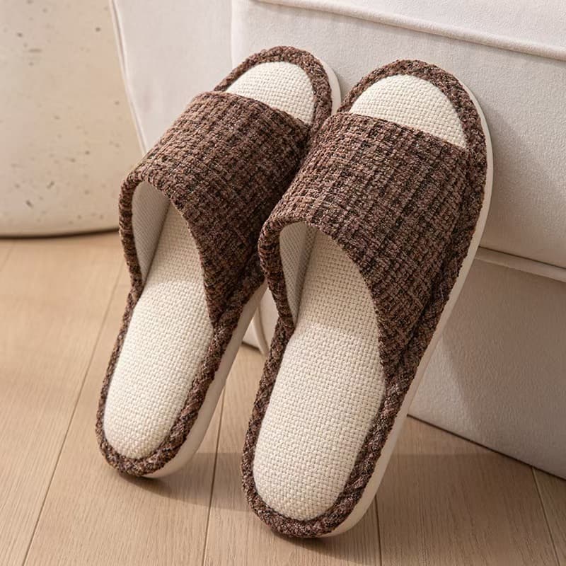 Vintage Linen Slippers for Women Spring Autumn Indoor Anti-Slip Soft Sole Quiet Slippers Men Outdoor Striped Cotton Linen Floor Slippers